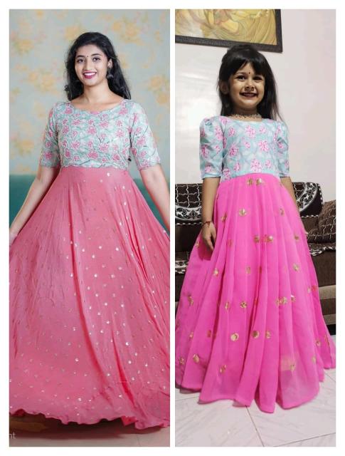 NEW LAUNCING mother daughter combo GOWN Georgette silk Pink Kids kurta supplier in pune